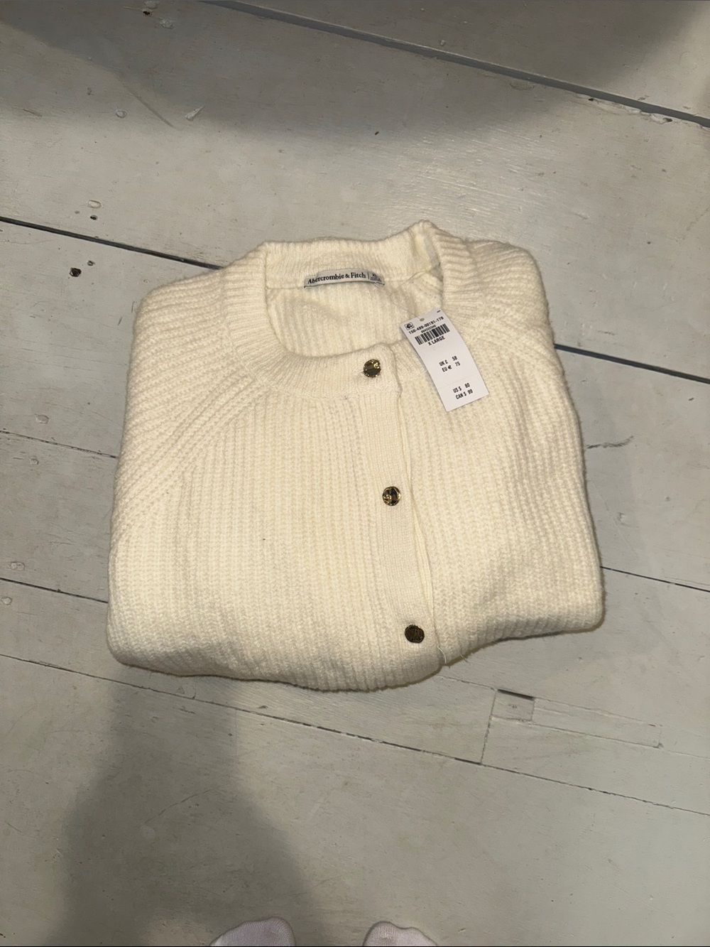 Abercrombie & Fitch Ivory Ribbed Button Cardigan